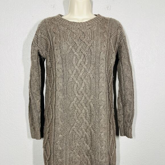 Moda International Y2K Cable Knit Wool BLend Sweater Dress Knee Length Olive- XS - Picture 2 of 6